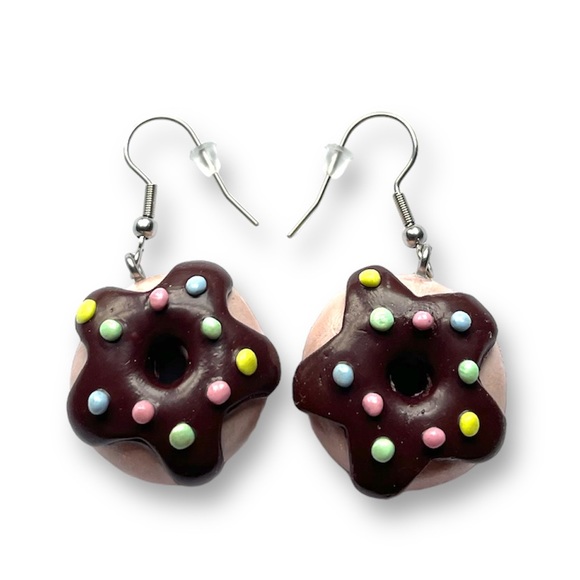 Chocolate Frosted Donut Earrings 🍩 🍩 🍩 - Picture 1 of 8